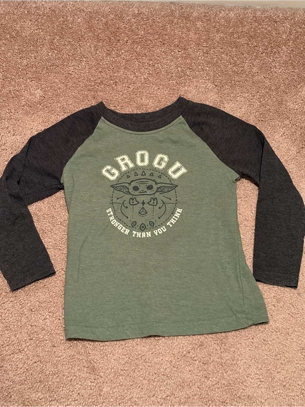 Kids' Grogu Raglan Tee - Green with Charcoal Sleeves